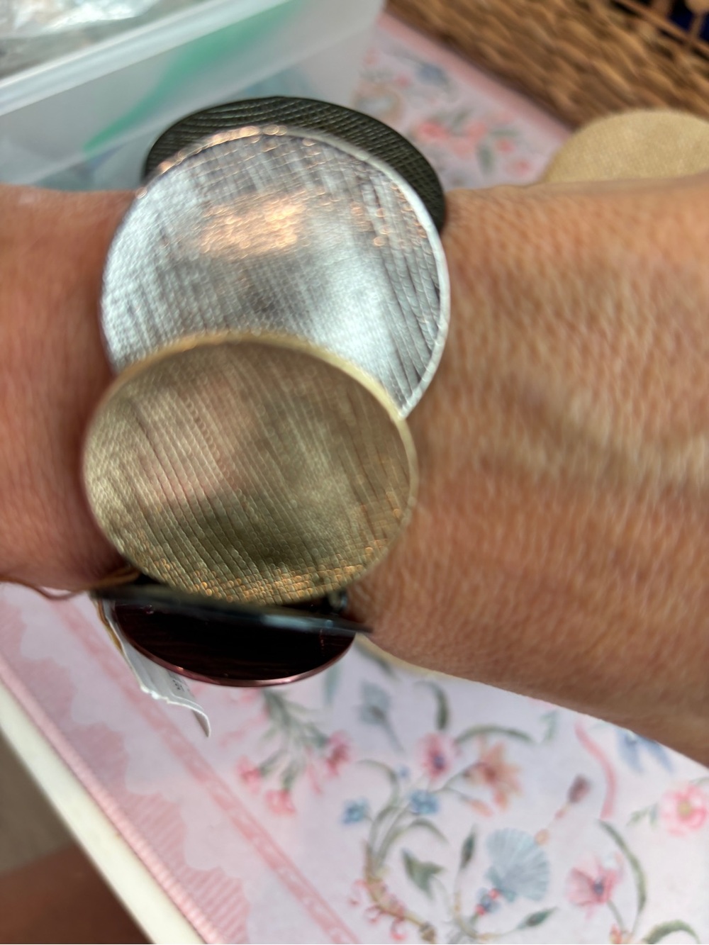 Erika Lyons Multi-Tone Disc Stretch Bracelet - Gold & Silver